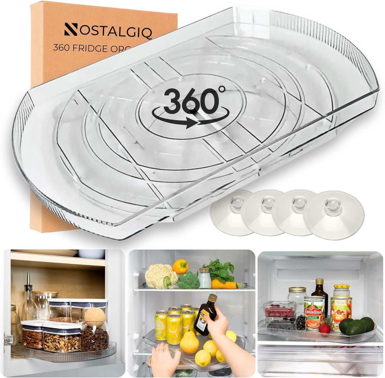 Nostalgiq rotating lazy susan for refrigerator organization and storage