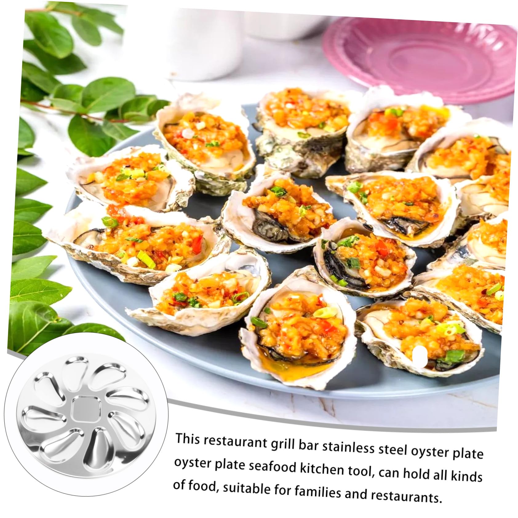 Plato para Ostras de Acero Inoxidable Resistente la Oxidación con Ranuras para Salsa para Horno para Mariscos Aperitivos y Uso Restaurantes