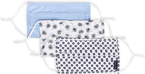 Perry Ellis - Cubrebocas estándar de tela plisada, reutilizables (paquete de 3, estampados y colores surtidos)