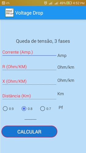 Calculadora de queda de tensão elétrica