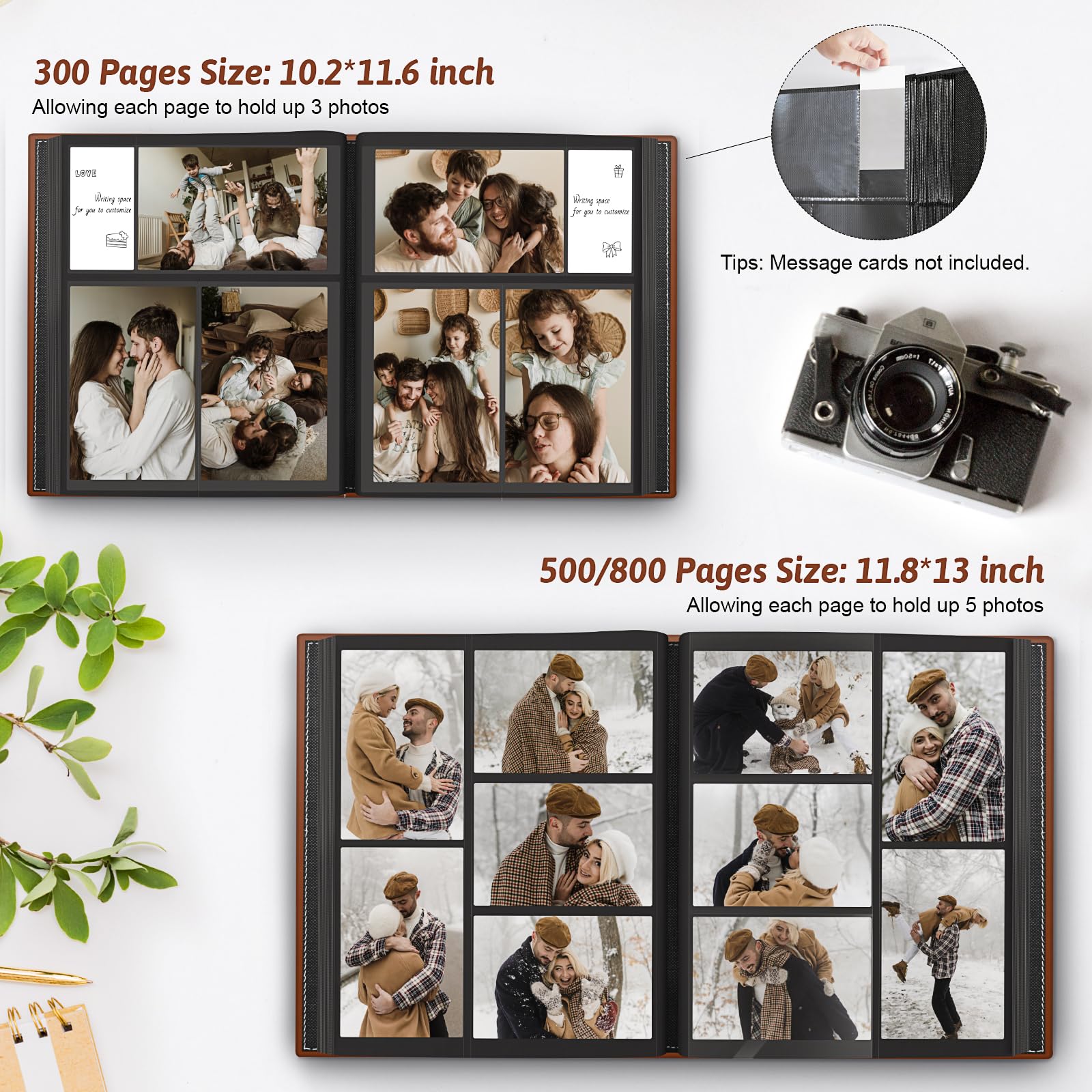 Popotop Album fotografico da 10 x 15 cm, 800 tasche, con copertina rigida in pelle, grande album fotografico con 80 pagine per famiglia, viaggi, matrimoni, regali per bambini