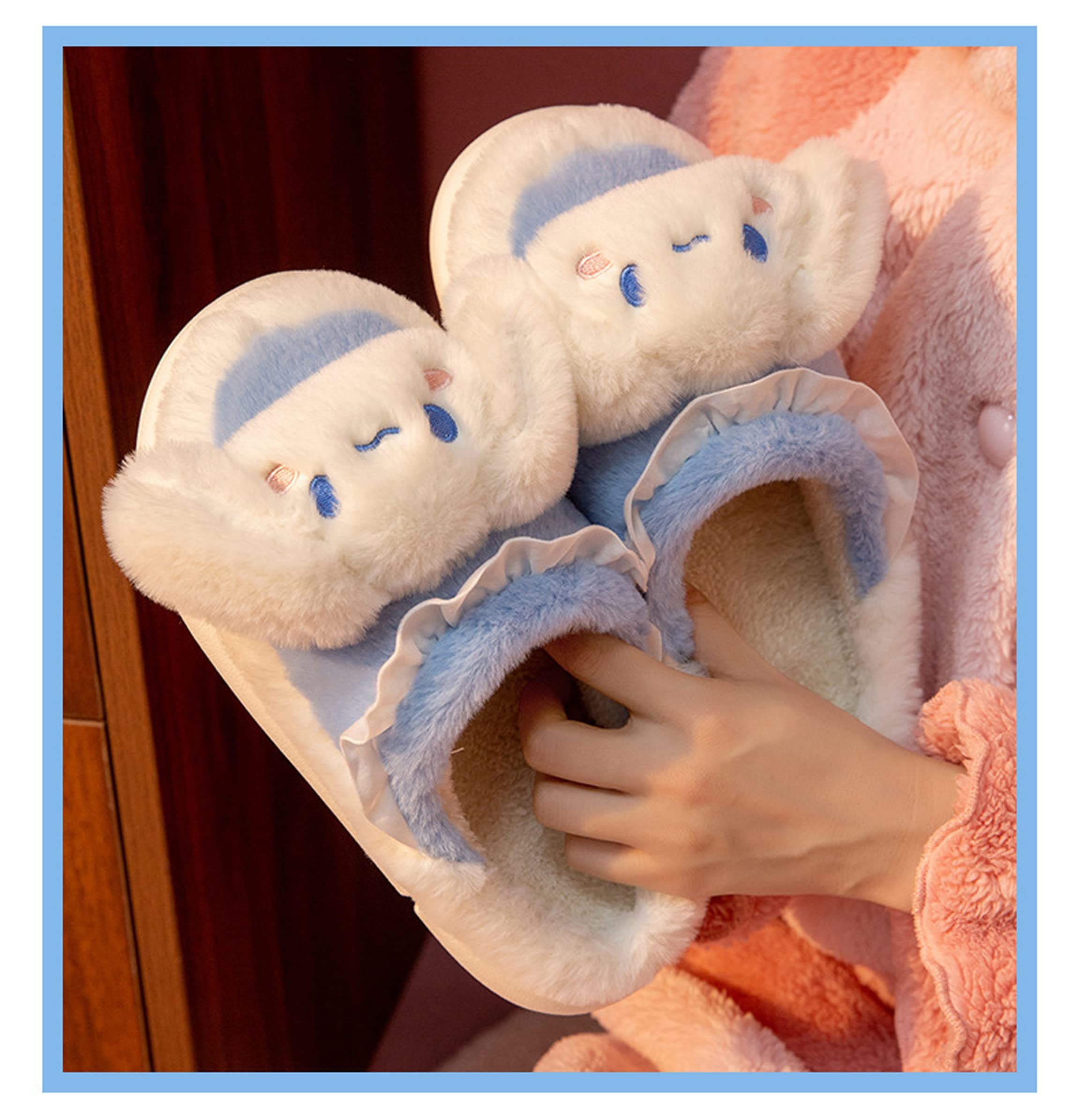 Roffatide Anime Carino Big Ear Dog Personaggi Morbido Pelliccia Coperta Pantofole Pantofole Fuzzy Back Open Toe Spuma Pantofole con PVC Soft Sole House Pantofole