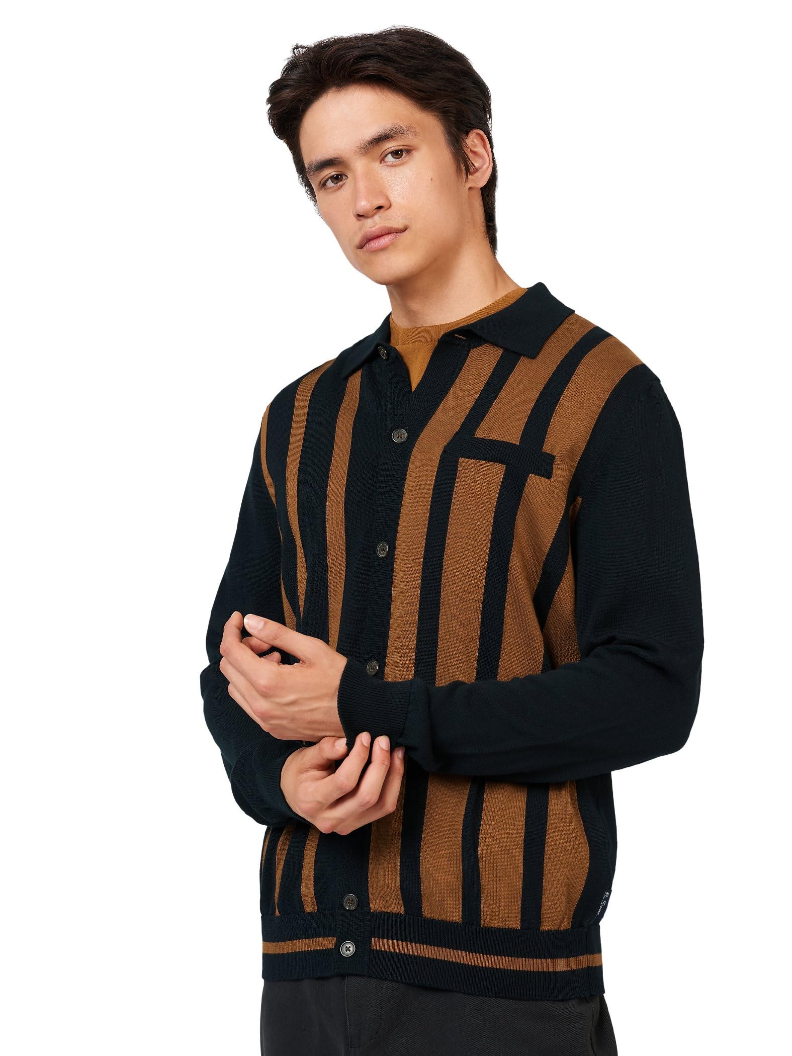 Ben Sherman Mens Stripe Button Through Polo Shirt (Black) L