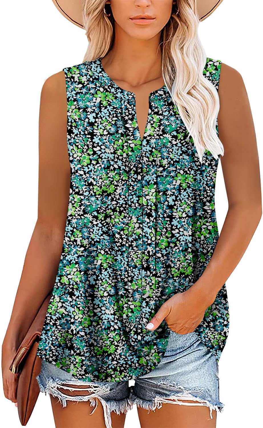 KISSMODA Tank Tops for Women Summer Sleeveless V Neck T Shirts Business Casual Outfits Flowy Tunic Oversized Clothes