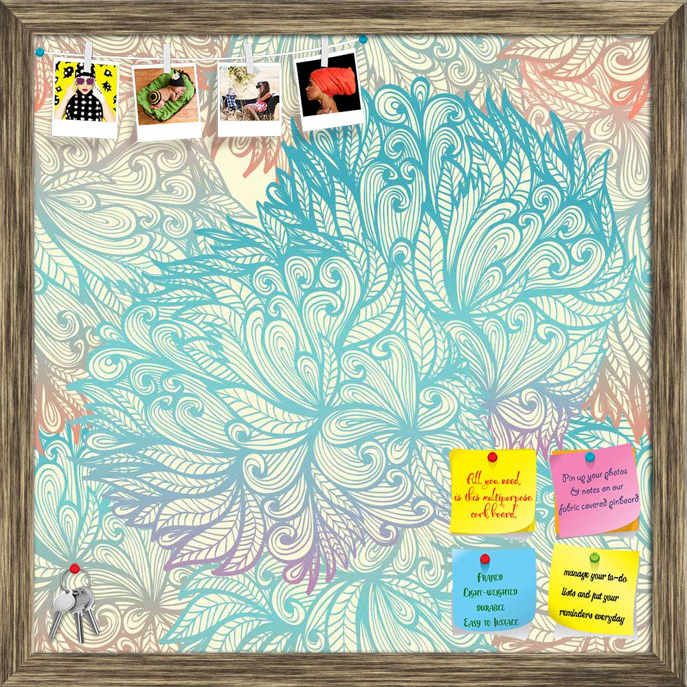 ArtzFolio Vintage Cloudy | Bulletin Board Notice Pin Board | Vision Soft Board Combo with Thumb Push Pins & Sticky Notes | Antique Golden Frame | 12 x 12 inch (30 x 30 cms)