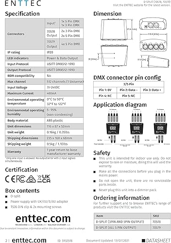 Miniatura 6 de Enttec D-Split 70579 DMX - Divisor aislado de 4 puertos (5 pines)