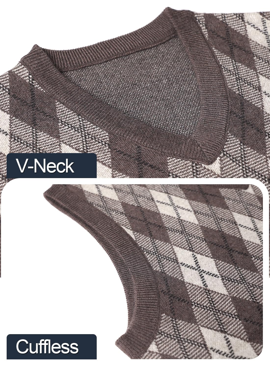 Chaleco de Punto sin Mangas para Hombre V-Cuello a Grueso Cuadros Negocios Jerséis Chaleco Caballero Suéter Chaqueta de Diamante Invierno Otoño
