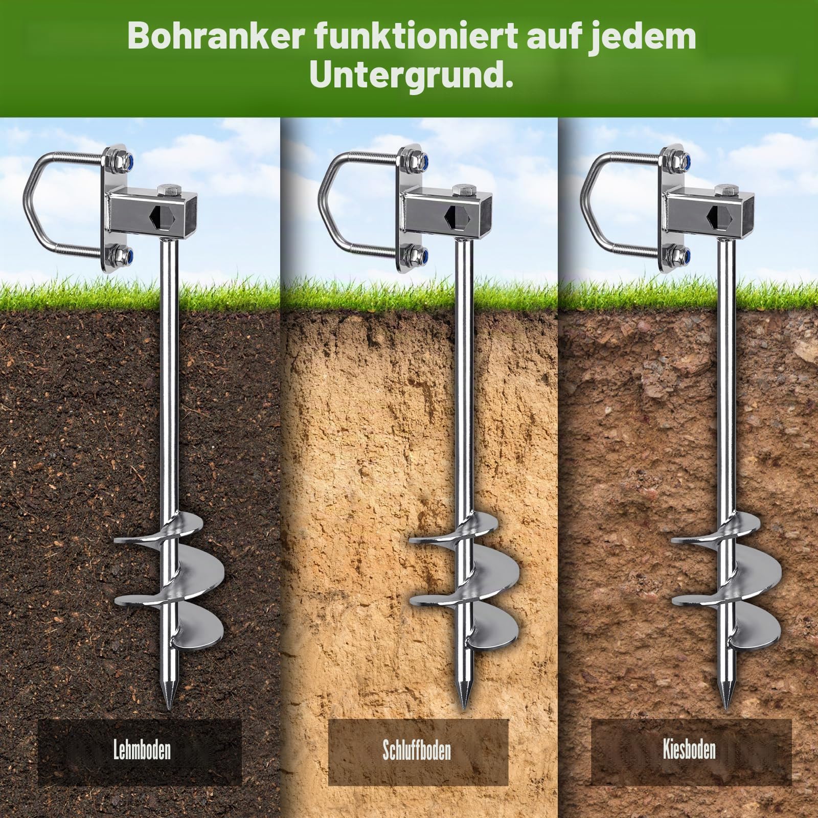 Insaga 6er Zeltheringe, 42cm Zelt Heringe Erdnägel Stabil Lang Erdanker Bodenanker Schraubheringe Zelthaken für Trampolin/Schaukel/Camping/Schuppen/Hund/Carport mit Fester Schlaufe