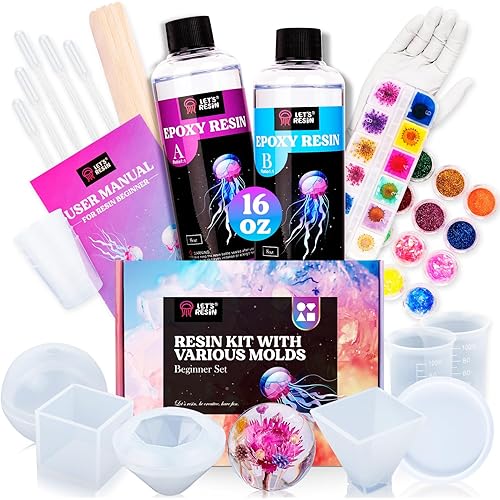 LET'S RESIN Epoxy Resin Kits and Molds Complete Set, 16oz Resin Art Kit with Silicone Molds, Pigment, Dried Flowers, Crafts for Adults, Beginners, Art Supplies for DIY Lovers, DIY Gift for Women