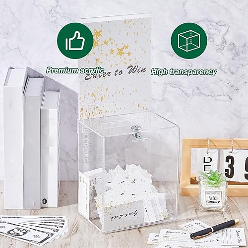 Miniatura 5 de Teling Caja de donación alta de acrílico con placa de bloqueo y letrero de 6.7 x 5 x 8 pulgadas, caja de sugerencias segura con placa de letrero y
