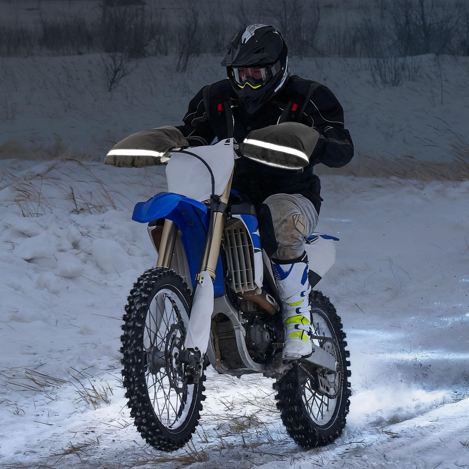 Uniwersalne rękawice na kierownicę motocyklową, wodoszczelne, z odblaskowymi paskami, zimowe rękawiczki na kierownicę