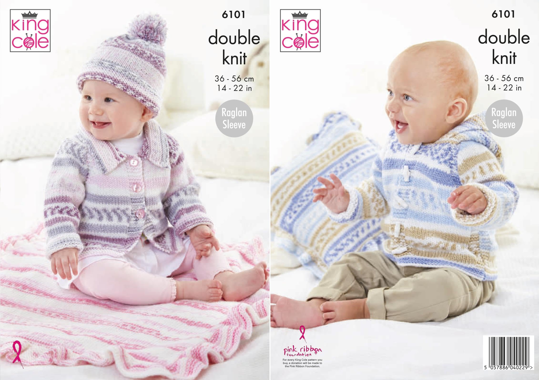 King Cole Baby DK Pattern Raglan Jacket Hat Blanket & Cushion Cover (6101)