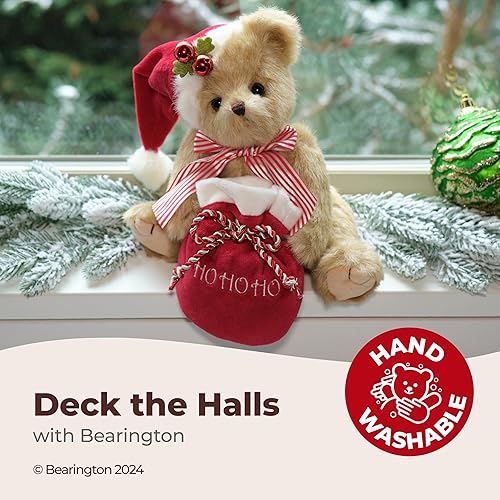 Vista 3 de Bearington - Osito de peluche navideño Jolly Jingles, 10 pulgadas alto, con pelaje ultrasuave, gorro de Papá Noel, bolsa de juguetes, lazo de satén