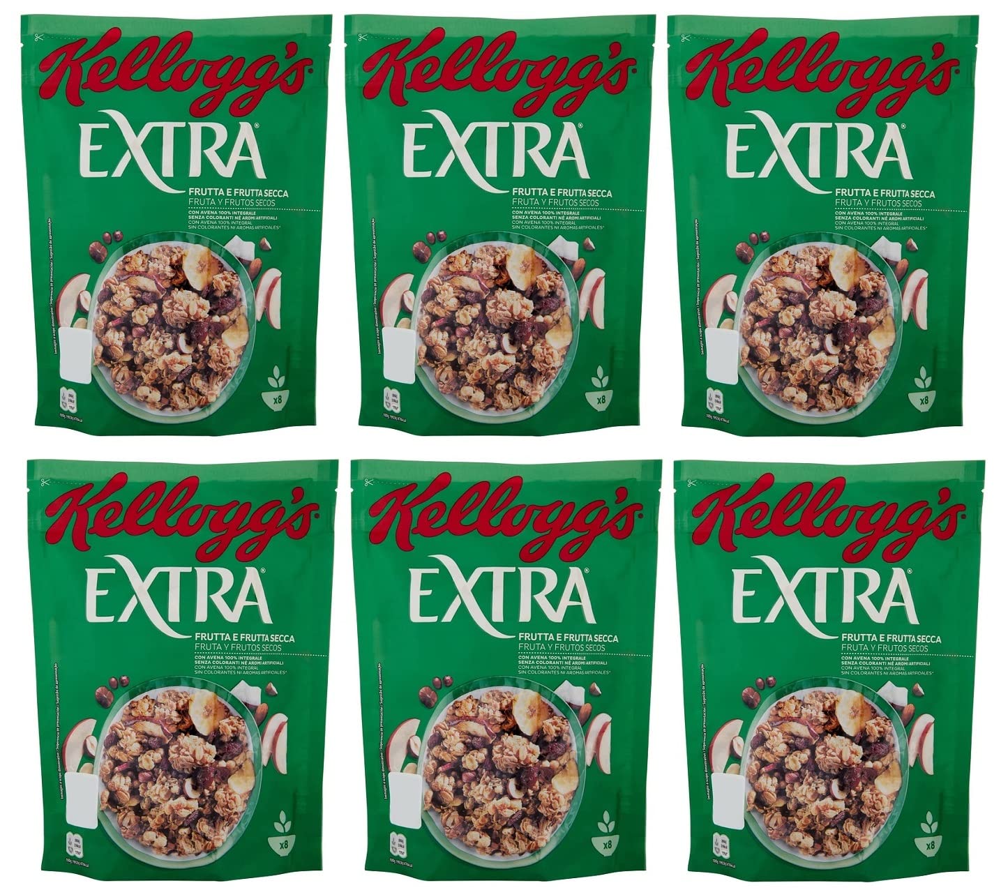 6x Kellogg's Extra Frutta e Frutta Secca Knusprige Haferflocken mit Dehydrierten Früchten 375g-Packung