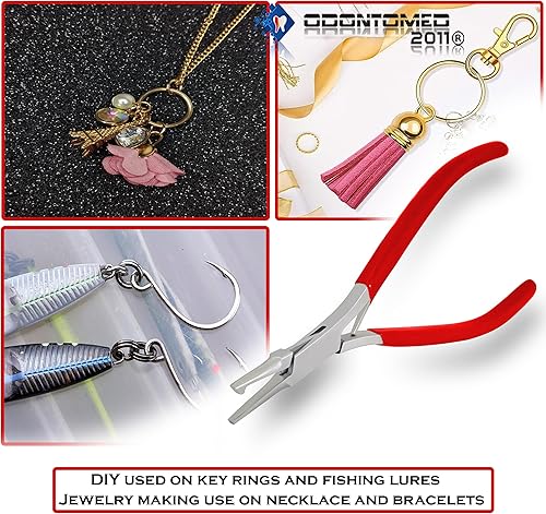 Miniatura 5 de OdontoMed2011 Jeweler - Alicates de anillo dividido para manualidades y manualidades, mango rojo