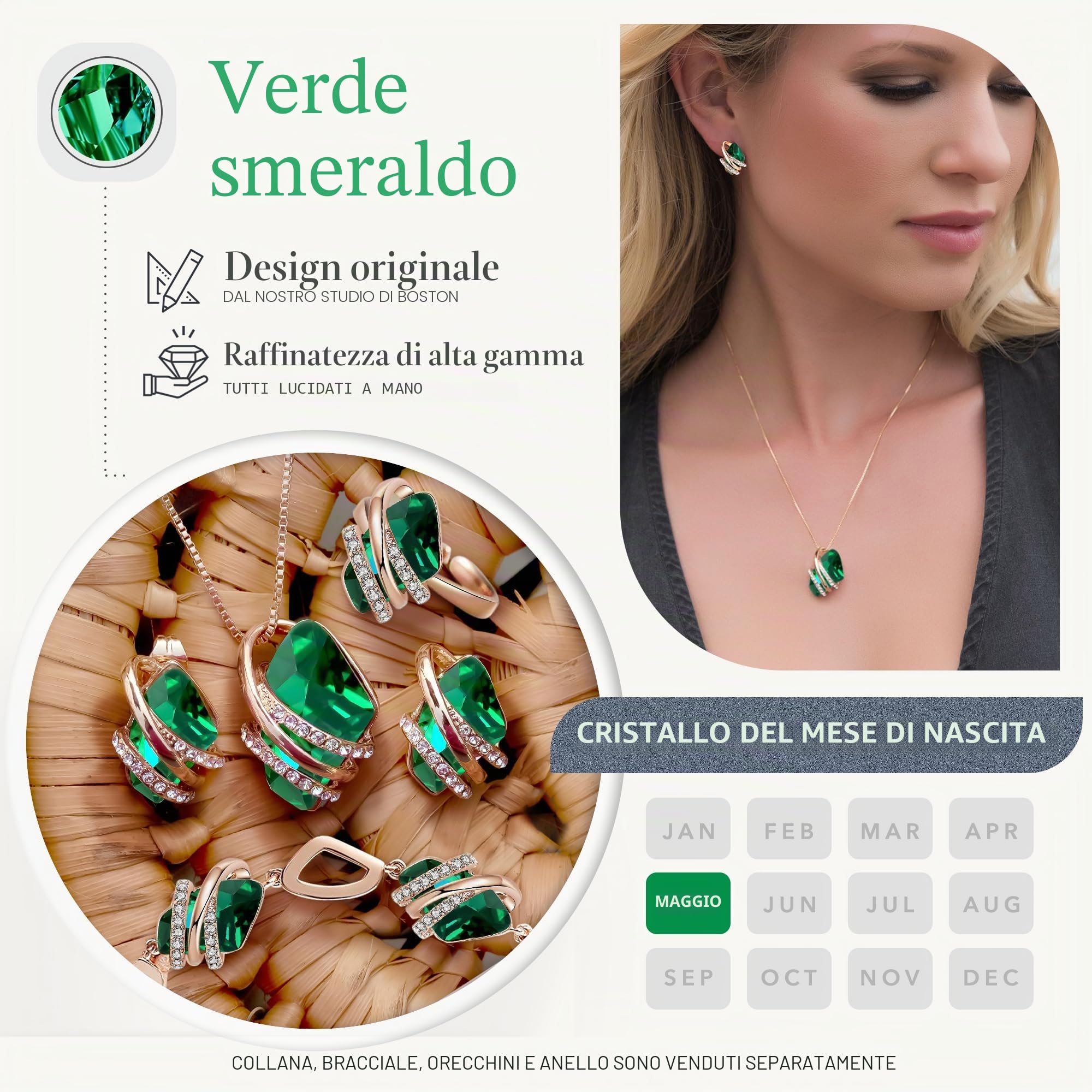 Leafael Festa della Mamma Collana Donna Pietra dei Desideri con Cristalli Portafortuna Argento o Oro Rosa Gioiello Anallergico con Scatola Regalo
