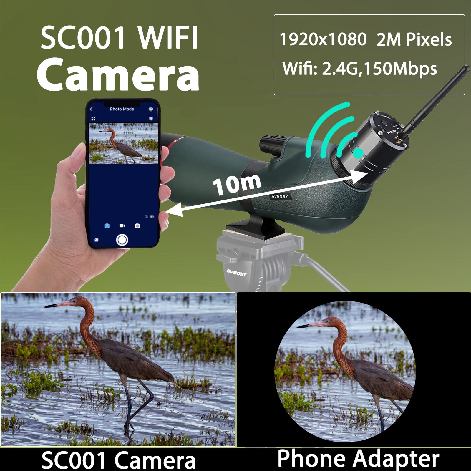 Svbony SV406P 80ED Spektiv mit 2MP WiFi Kamera, Dual Fokus, Austauschbares 1,25 Zoll Astronomie Okular, ED Glas BaK4 Prisma FMC Optik wasserdichte Spektive für Vogelbeobachtung