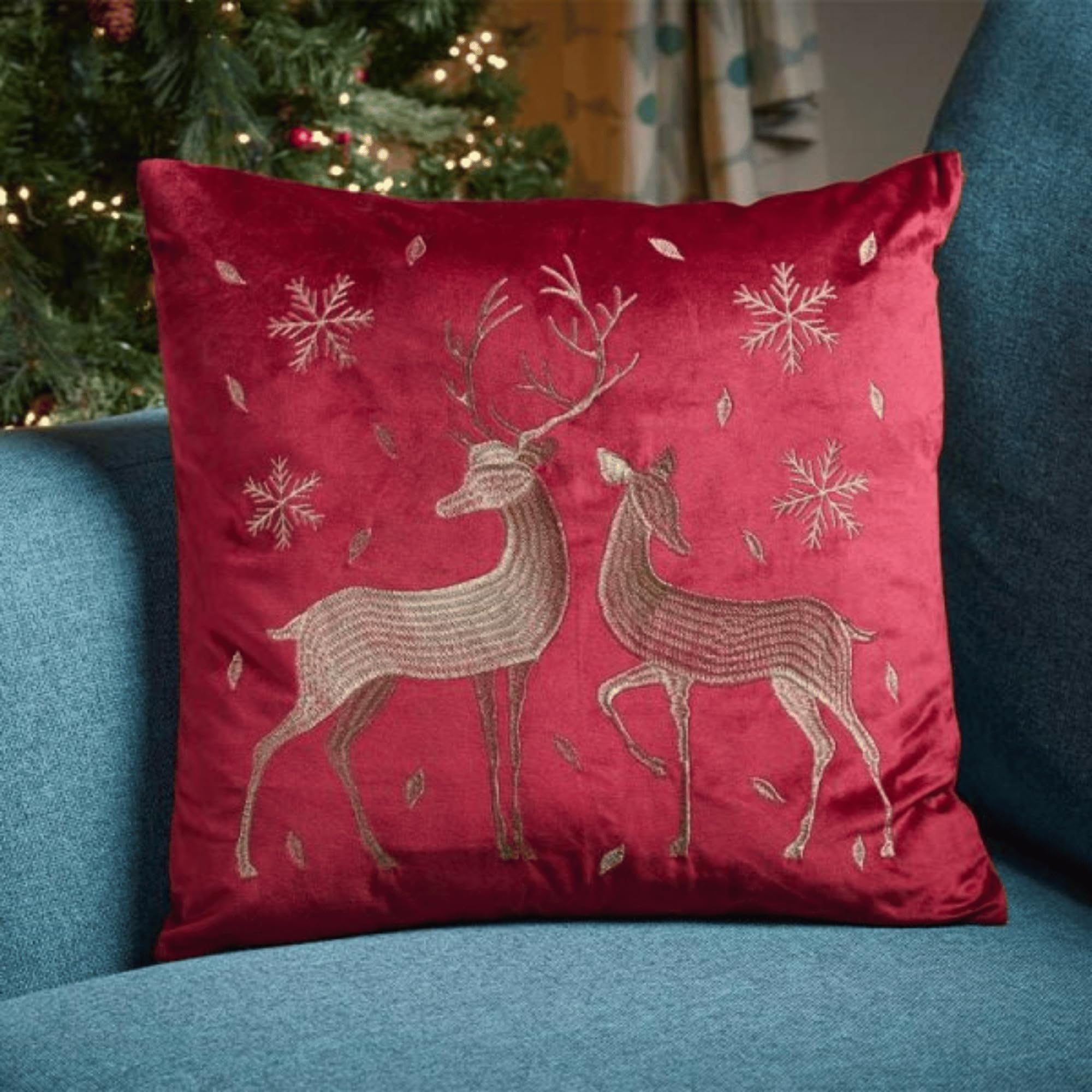 Samuel Alexander 45 X 45Cm Soft Fabric Christmas Reindeer Chair Cushion In Ruby Red from B&Q