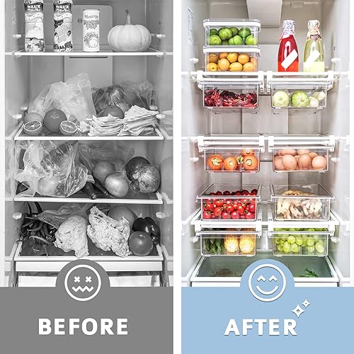 Miniatura 2 de Paquete de 2 organizadores de cajones de nevera con asa, organizador de refrigerador con diseño de 4 secciones divididas, apto para estante de