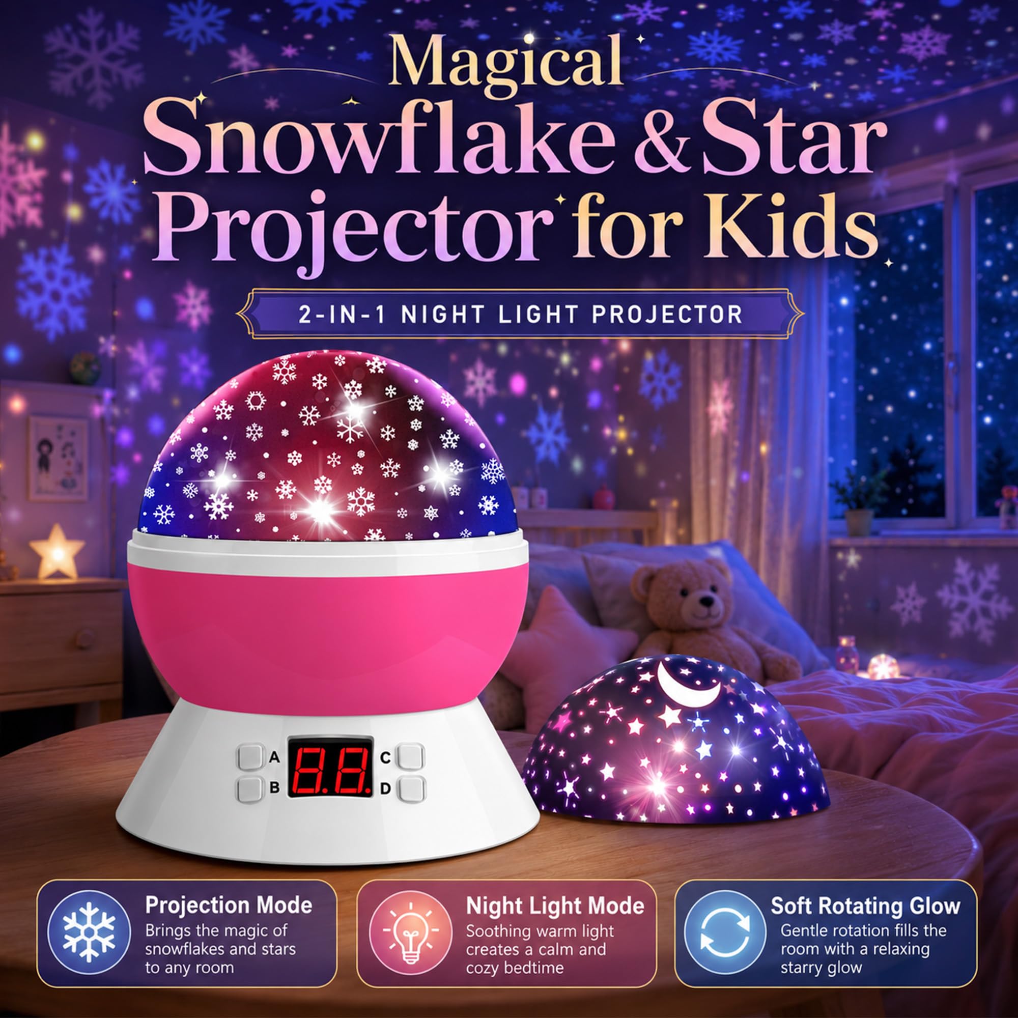 Mokoqi Projektor-Zubehör, Lampen, Sternenprojektor, Nachtlichter für Kinder, mit Timer, Geschenke 1–14 Jahre alte Mädchen und Jungen, Raumlichter leuchten im Dunkeln, Sterne, ideales Geschenk, schwarz