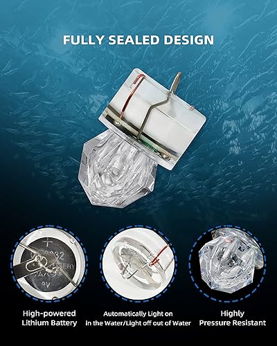 Miniatura 2 de BLUEWING Luces LED de pesca de diamante, luces de caída profunda, intermitente subacuático, activación de agua, señuelos de pesca con iluminación