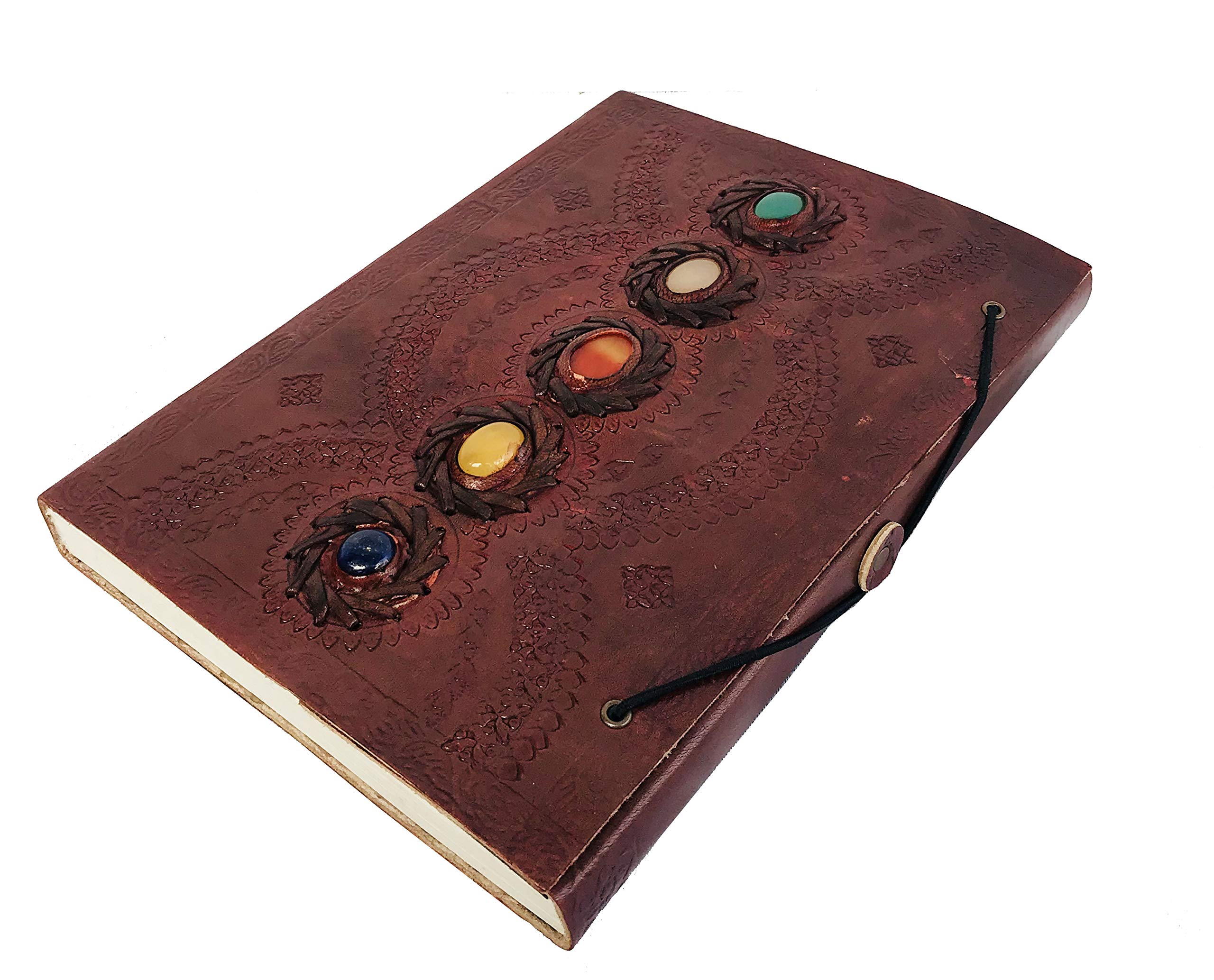Journal en cuir médiéval avec pierre en relief fait à la main, carnet d'ombres, carnet de bureau, carnet de poésie, carnet de croquis 25,4 x 17,8 cm
