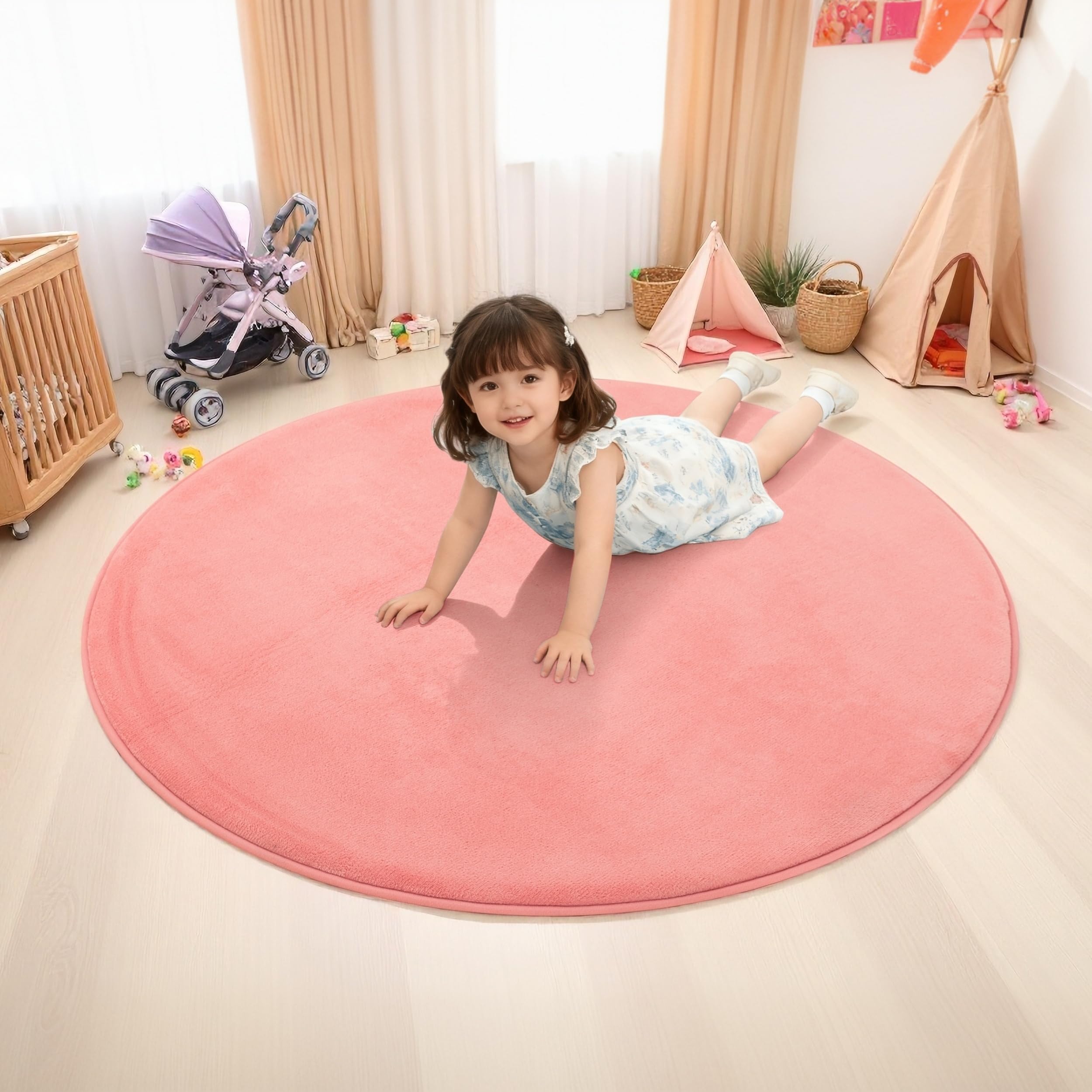 BYBYME 3 cm dikke opvouwbare kruipmat voor baby's, 120 x 180 cm speelmat met antislip onderkant, zachte vloermat van traagschuim voor baby's, kinderen en peuters, ideaal voor woonkamer en yoga, roze