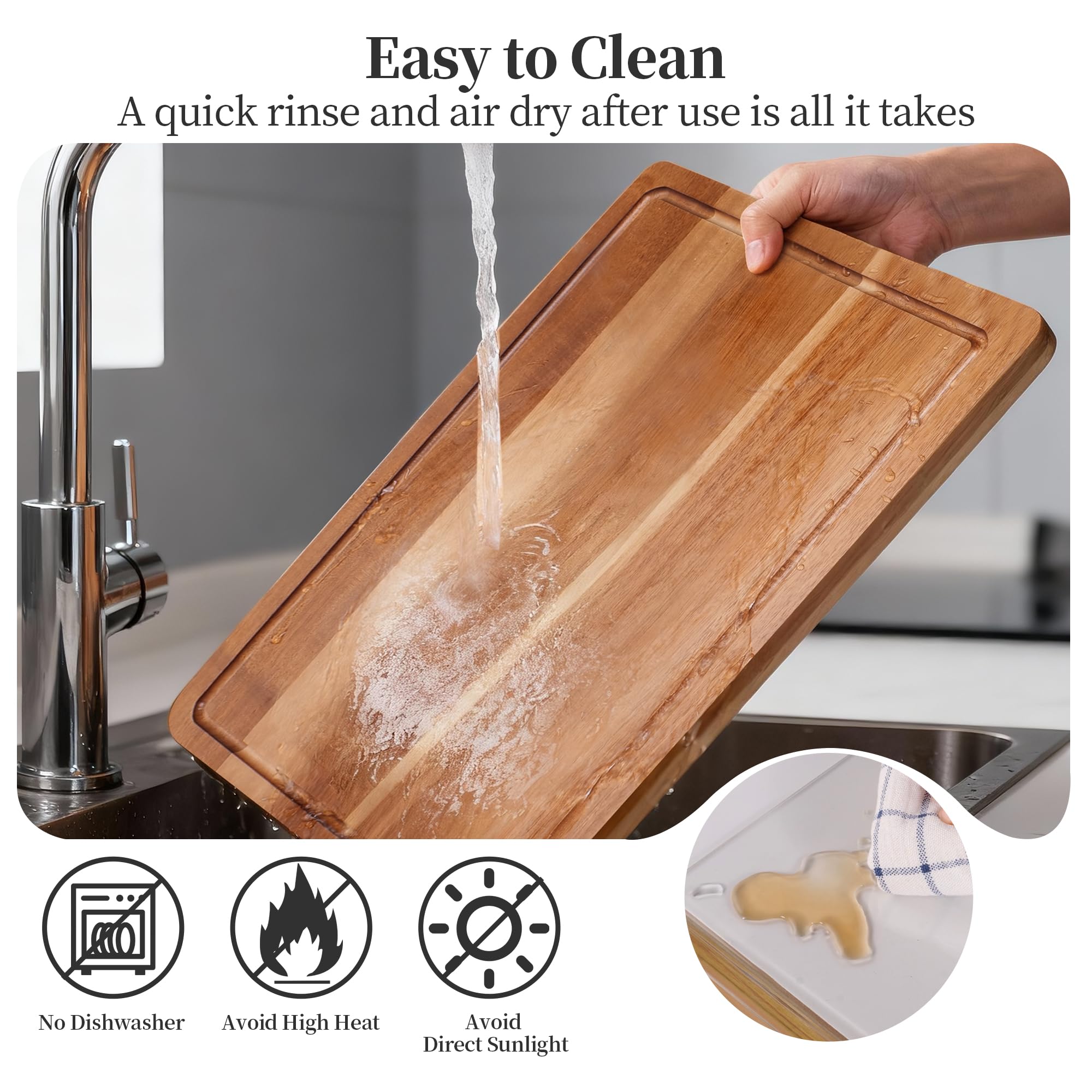 WILLKOMMEN Set de Plancha de Corte de Madera, 2PCS de Acacia Plancha de Corte de Madera de Acacia Para La Cocina Y AcríLico Plato de Verduras, de Madera Duradera Cortar Sin Esfuerzo
