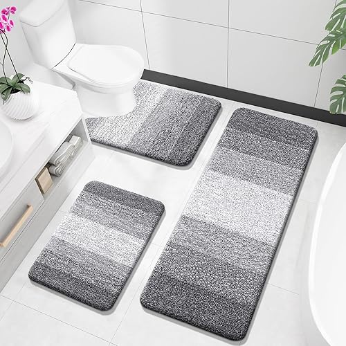 OLANLY Juego de alfombras de baño de 3 piezas, alfombras de baño de microfibra suave y absorbente y alfombra de inodoro de contorno en forma de U,