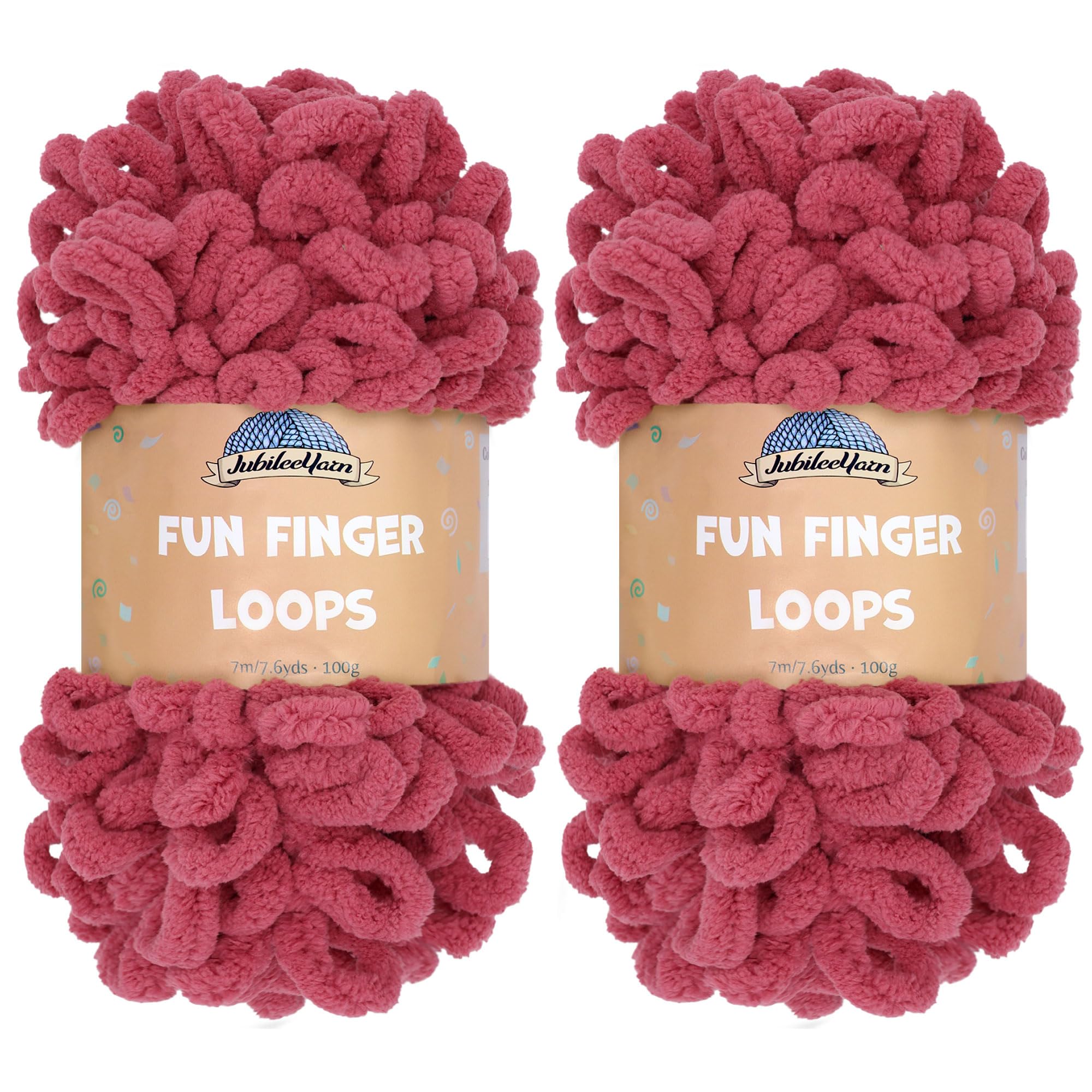 JubileeYarn Fun Finger Loops Yarn - Polyester Jumbo Weight Loop Yarn - 100g/Skein - Dusty Maroon - 2 Skeins