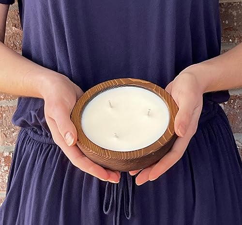 Miniatura 3 de Bonneville - Velas hechas a mano 5 12 x 2 pulgadas vela de cuenco de madera vertida a mano 3 mechas vela de cuenco de masa hasta 25 horas de tiempo
