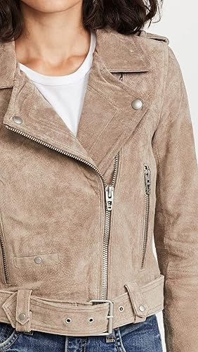 Vista 6 de BLANKNYC Ropa de lujo para mujeres, chaquetas de motocicleta de cuero de gamuza recortadas, abrigos cómodos y elegantes