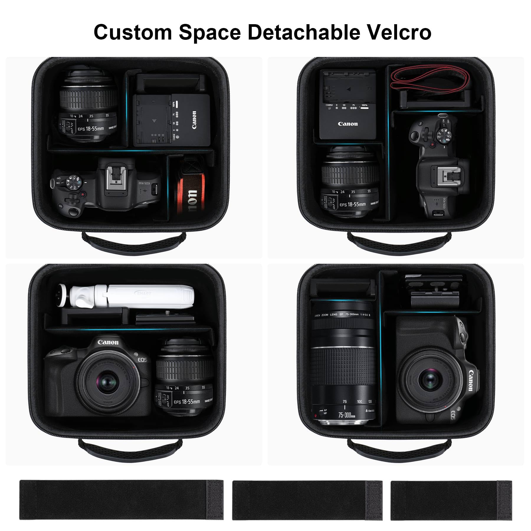 Canboc Custodia fotocamera DSLR Canon EOS Rebel T7/ R50/ R50 V/ R6 Mark II/ R100/ R8/ R7/ R5/ 90D/ 5D Mark IV e obiettivo 18-55 mm, borsa con tracolla e 3 divisori, nera (solo custodia)