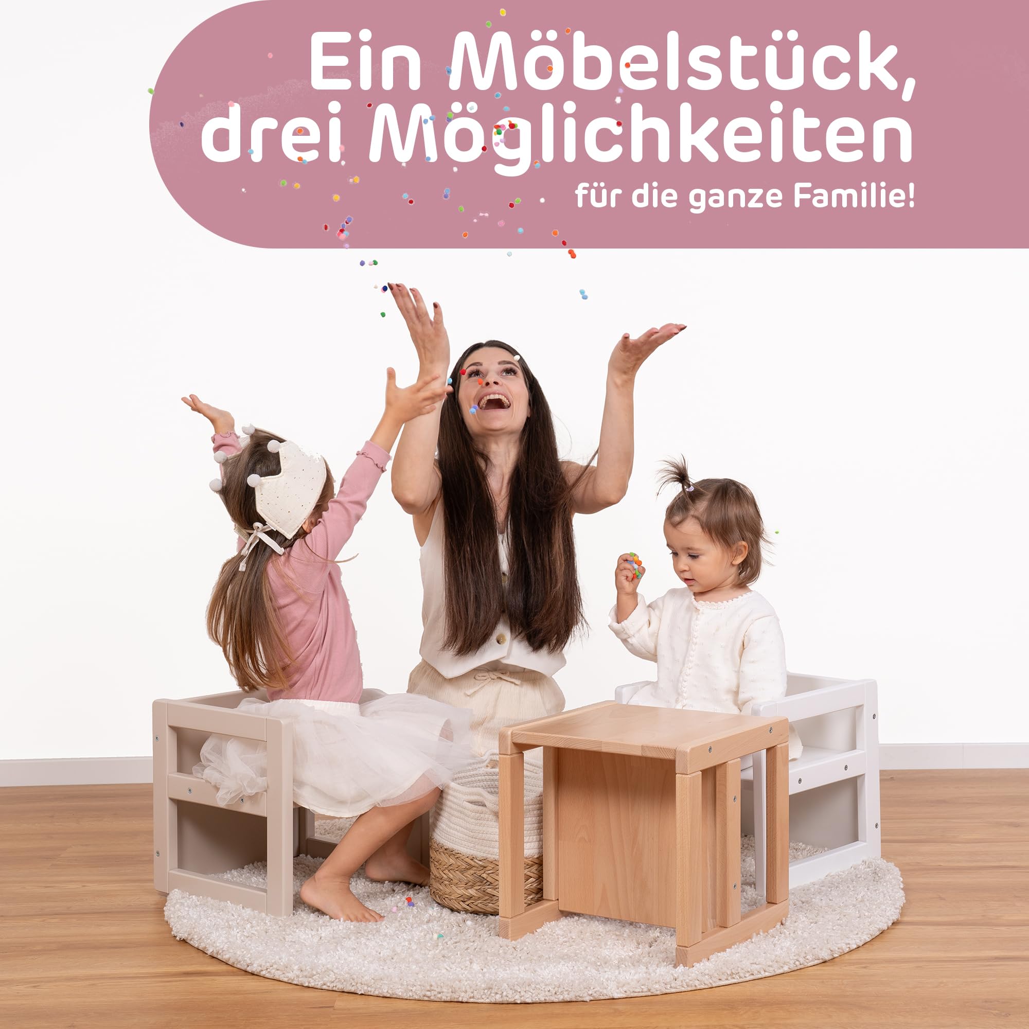 babybay Sitzhocker Littlefoot für Kinder 3-in-1 Stuhl/Tisch, natur lackiert