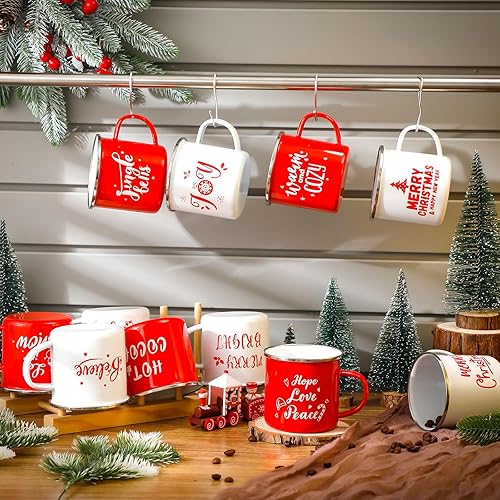 Miniatura 7 de 12 tazas de café de Navidad esmaltadas de invierno con citas de 12 onzas, tazas blancas y rojas, divertidas tazas de café de Navidad para mujeres,