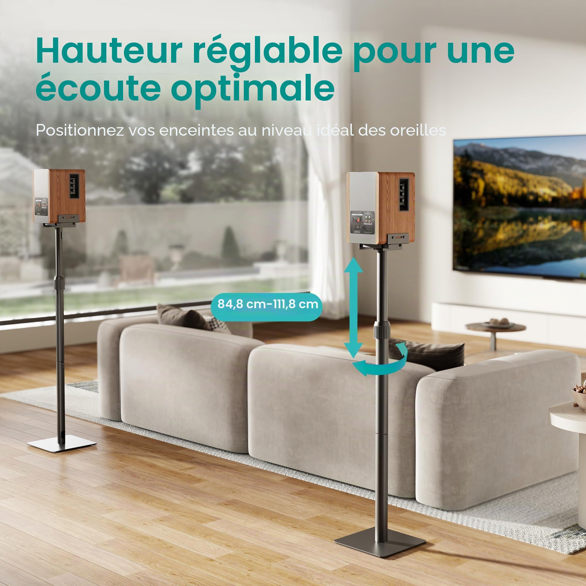 PEGZONE Lot de 2 supports universels pour enceintes, hauteur réglable de 85,8 cm à 112,8 cm, capacité de charge de 5 kg, compatible avec Bose/JBL/Sony, couleur noir