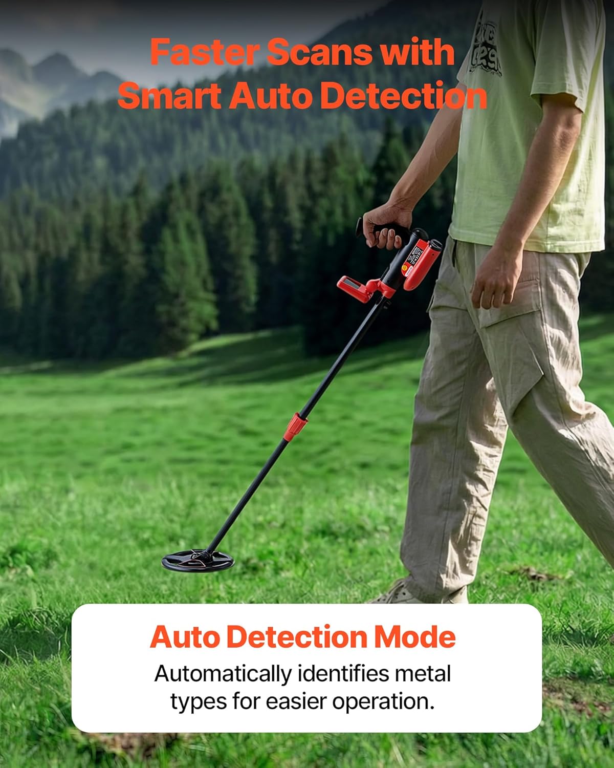 VEVOR Metal Detector, 6", Lightweight Metal Detector with LCD Display, IP68 Waterproof Search Coil, Adjustable 22.8"-33.8" High Accuracy Gold Detector, Easy to Use, for Detecting Gold Treasure Hunting