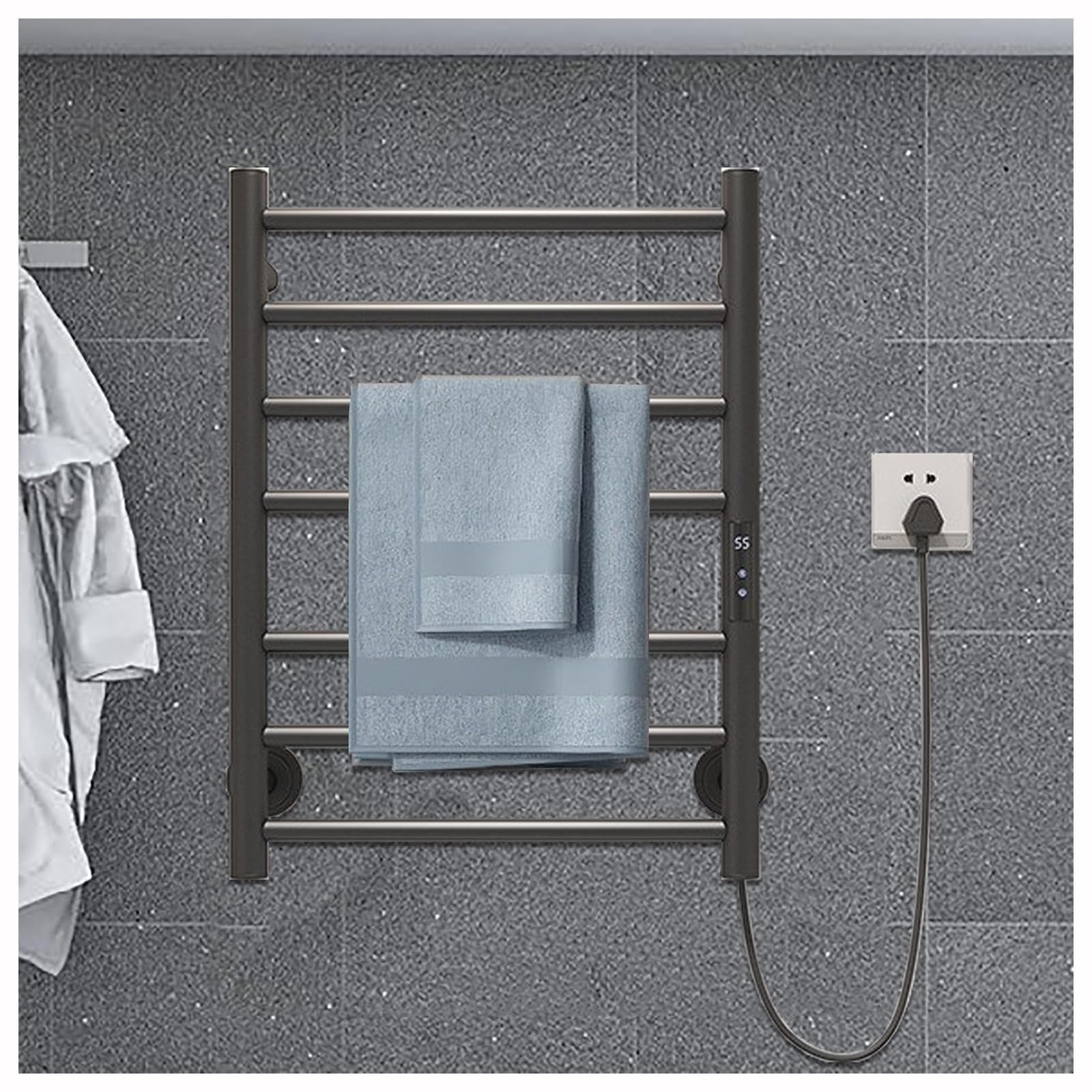 Scaldasalviette Elettrico, scaldasalviette Elettrico con Timer, Display LED, Controllo costante della Temperatura, scaldasalviette per Bagno, Montaggio a Parete, Spina/ca