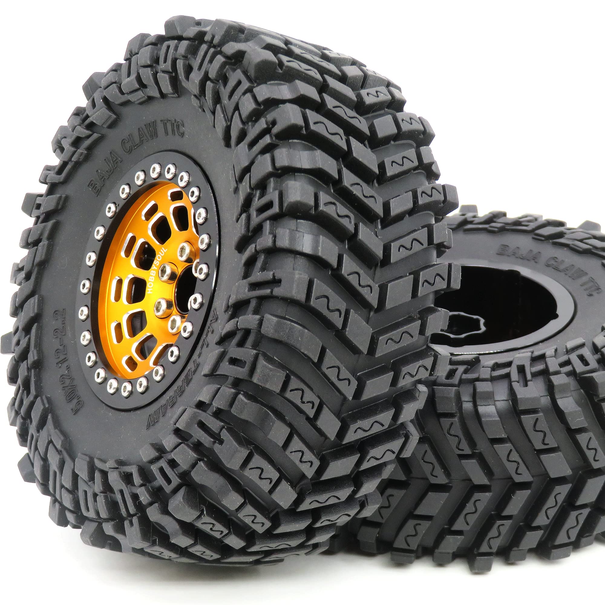 HOBBYSOUL Ruote e pneumatici RC 1.0 regolabili Offset RC 1.0, pneumatici scx24 e ruote Beadlock pesanti 1.0 argento per 1:24 RC Crawler Axial SCX24 e altri camion cingolati 1/24 (4-pack, assemblato