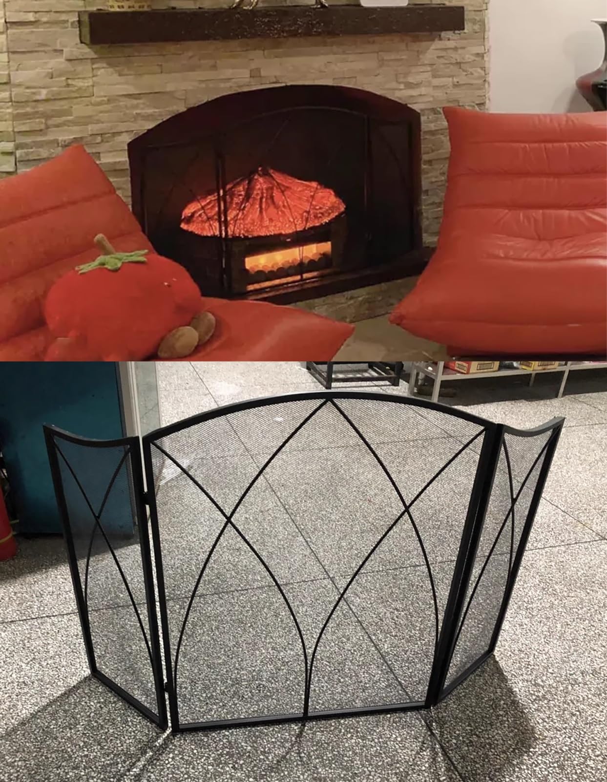 Salvachispas Chimenea Pantalla para Chimenea Plegable de Tres Hojas con Malla, Cubierta Protectora Negra Plegable para Estufa de Leña, Marco Protector contra Chispas para Chimenea Moderna