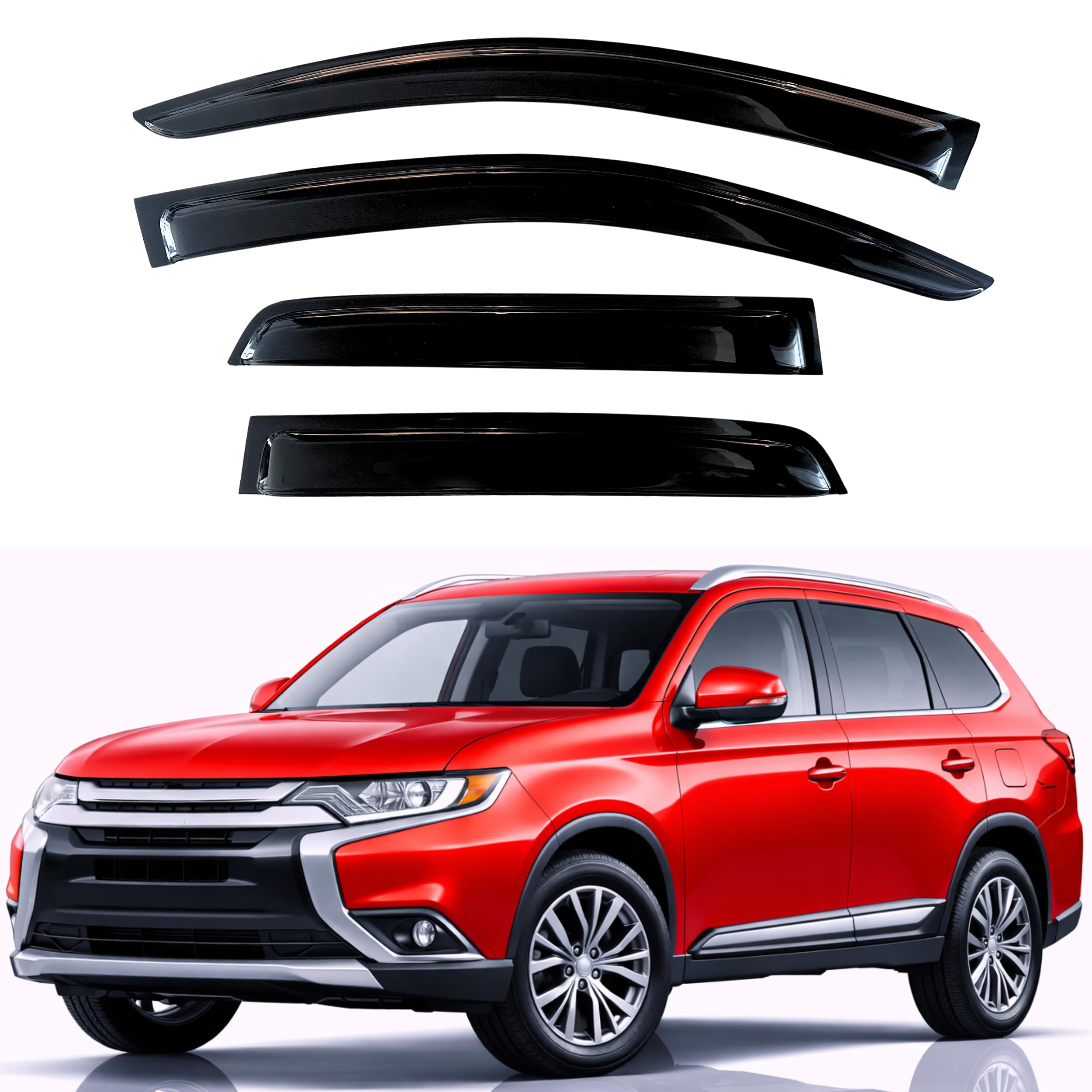 KPY Rain Guards Fit for 2011-2020 Mitsubishi Outlander, Out-Channel Window Visors Vent Wind Deflectors 4PC, Car Accessories for 11-20 Outlander (Excludes Sport Model)