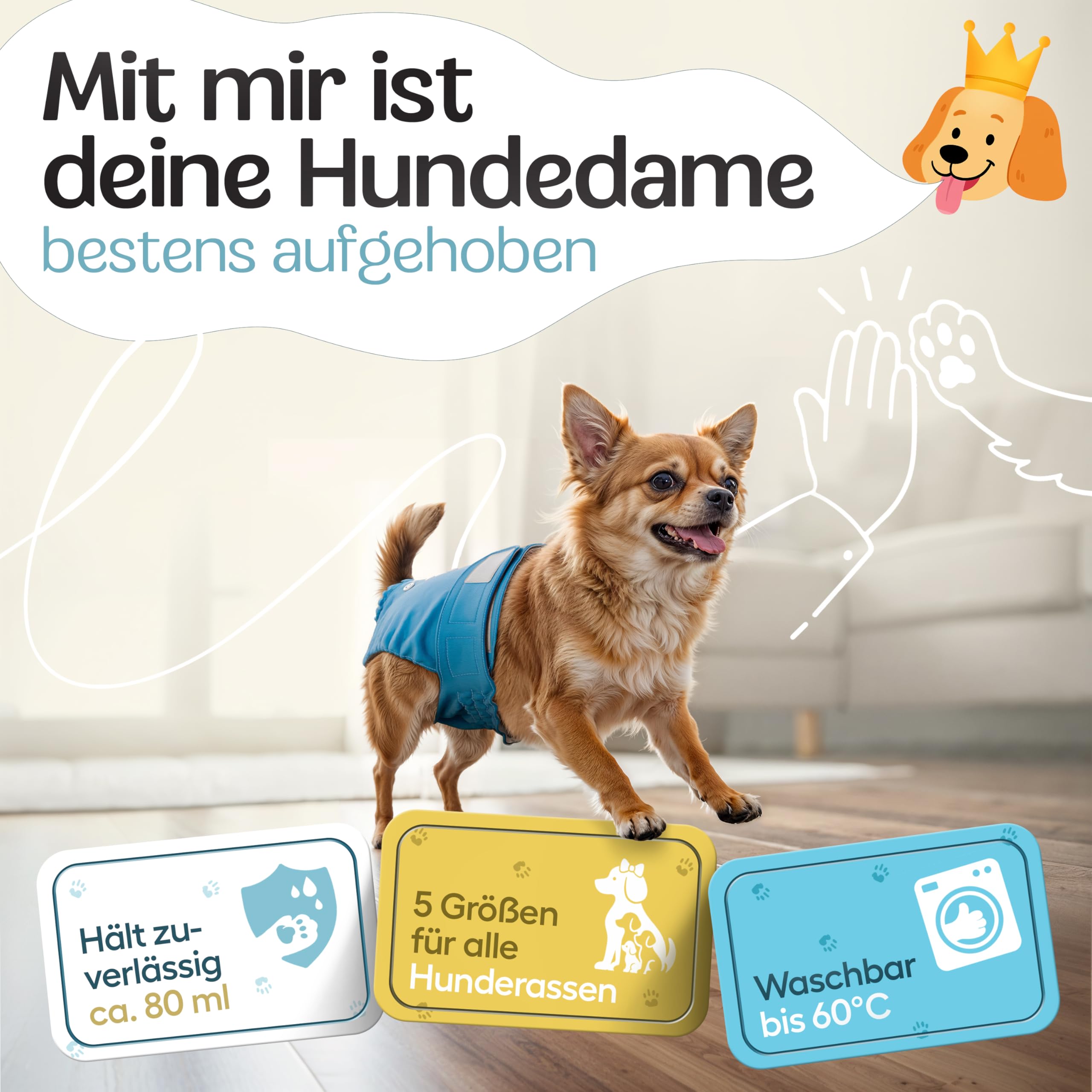 Demigreat Loopheidsbroek voor teven, 3 stuks, S, zeer absorberend, maandverband, hondenluiers voor honden, in grootte verstelbaar, groene bladeren