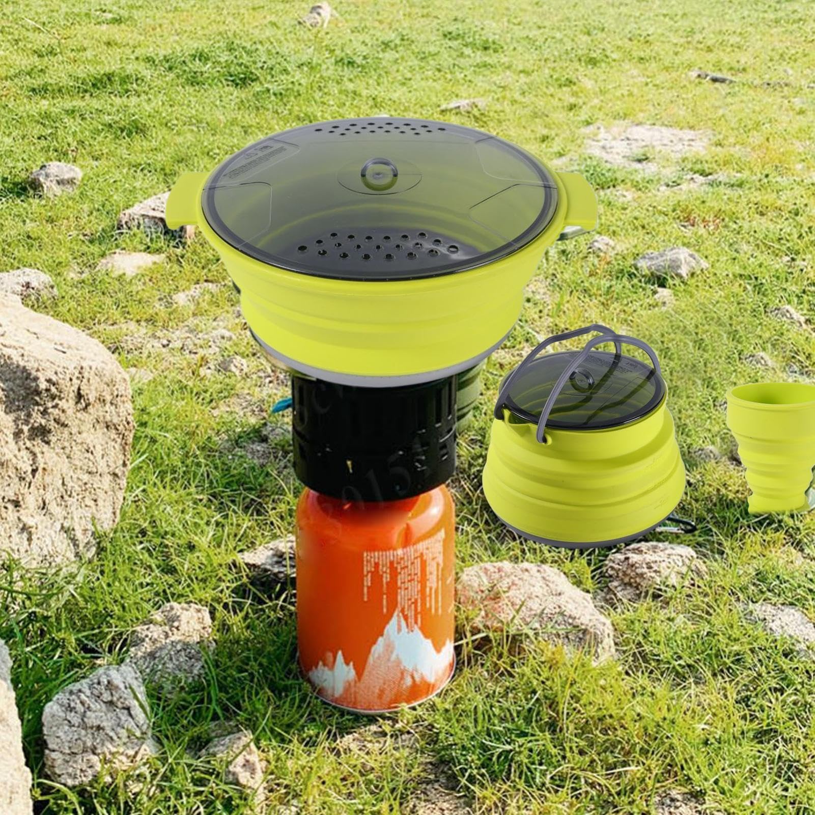 Camping-Kochset, Camping-Küchen-Set, tragbar, hitzebeständig, Wasserkochtopf, Tasse für Reisen, Abenteuer, Rucksackreisen, Wandern, Outdoor, Küche, Essen