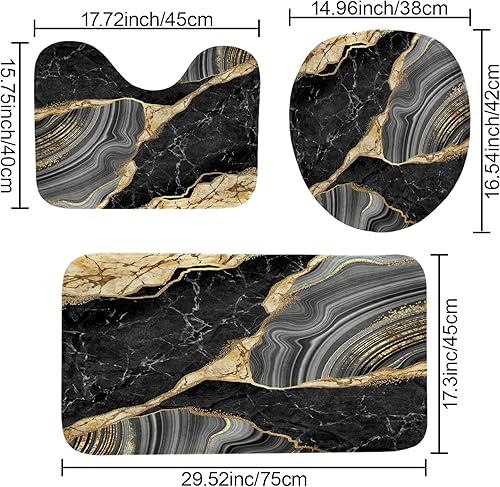 Miniatura 4 de beifivcl Juego de 4 cortinas de ducha con diseño de mármol, juego de decoración de baño, lujo con 12 ganchos, tapete de baño, tapete para tapa de