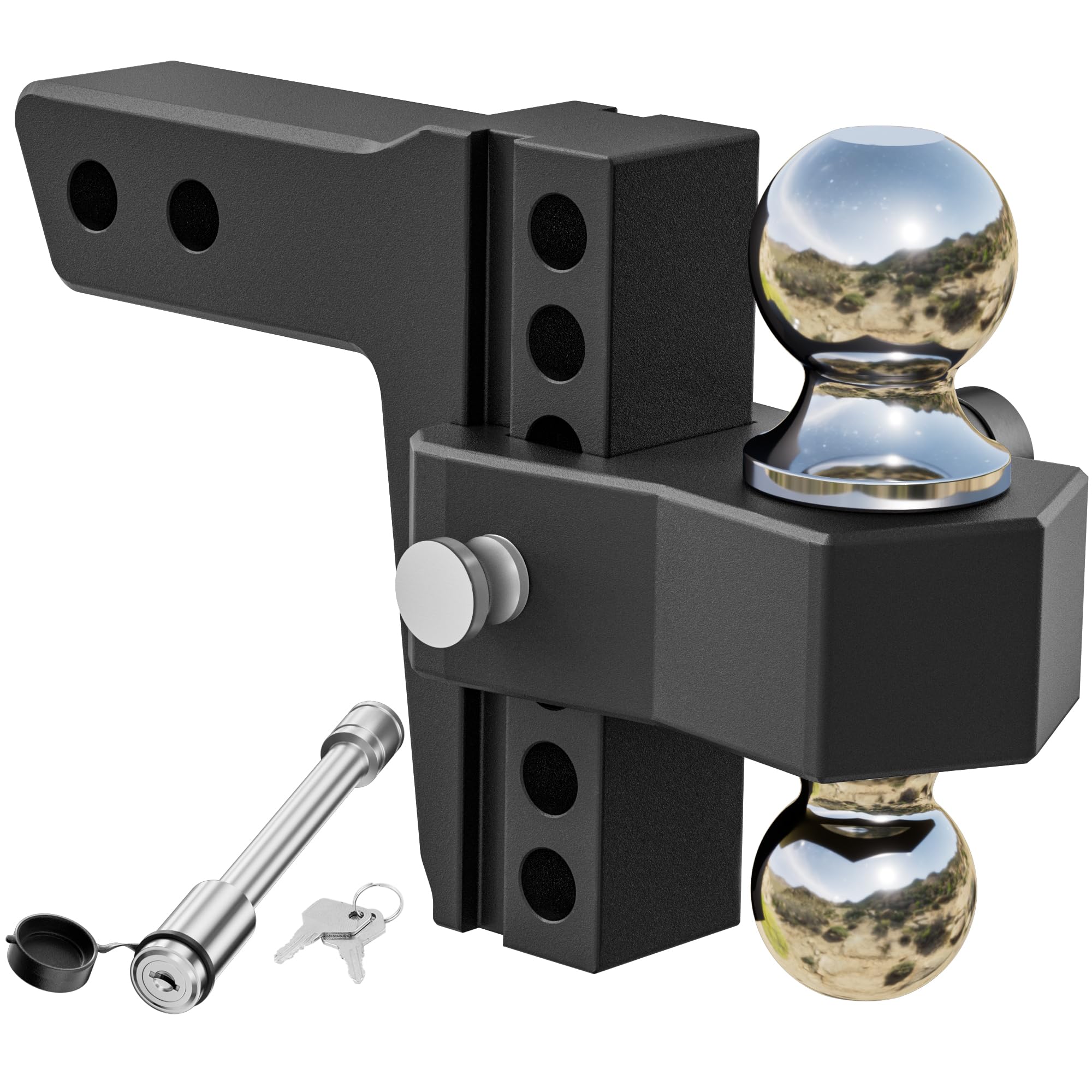 LOCAME Adjustable Trailer Hitch, Fits 2-Inch Receiver, 6-Inch Drop/Rise Aluminum Drop Hitch,12,500 LBS GTW-Tow Hitch for Heavy Duty Truck with Double Stainless Steel Locks, Black, LC0024