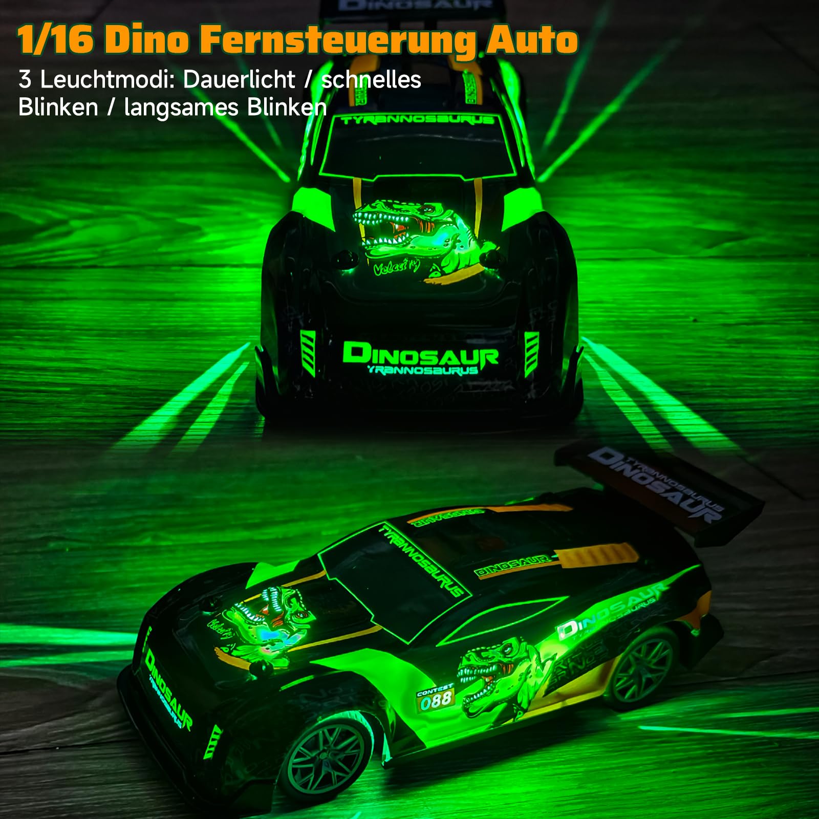 PENGBU RC 1/16 Remote Controlled Dinosaur with Lights, 15 km/h Remote Controlled Car from 3 4 5 6 Years, Black, 23 cm - Image 2