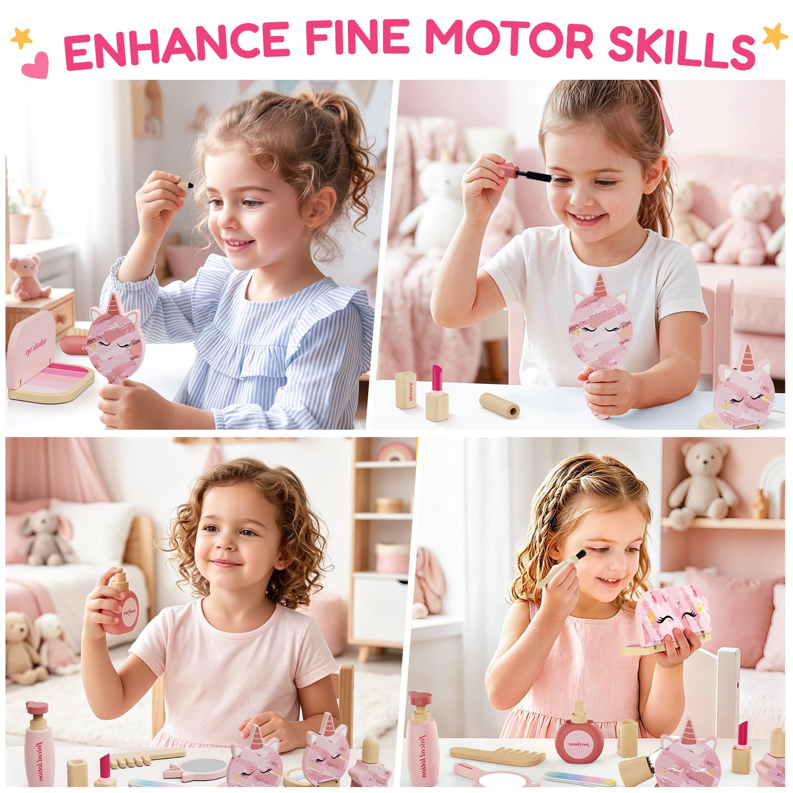 Set da trucco in legno per giochi di finzione per bambini da 1 a 3 anni