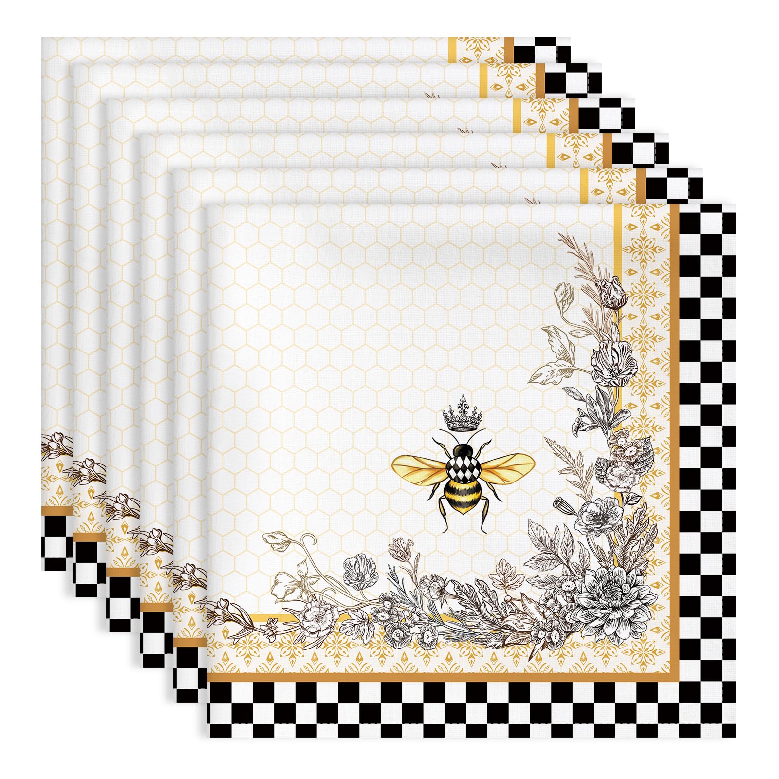 Arquiel Retro Bee Cotton Cloth Napkins, Set of 6