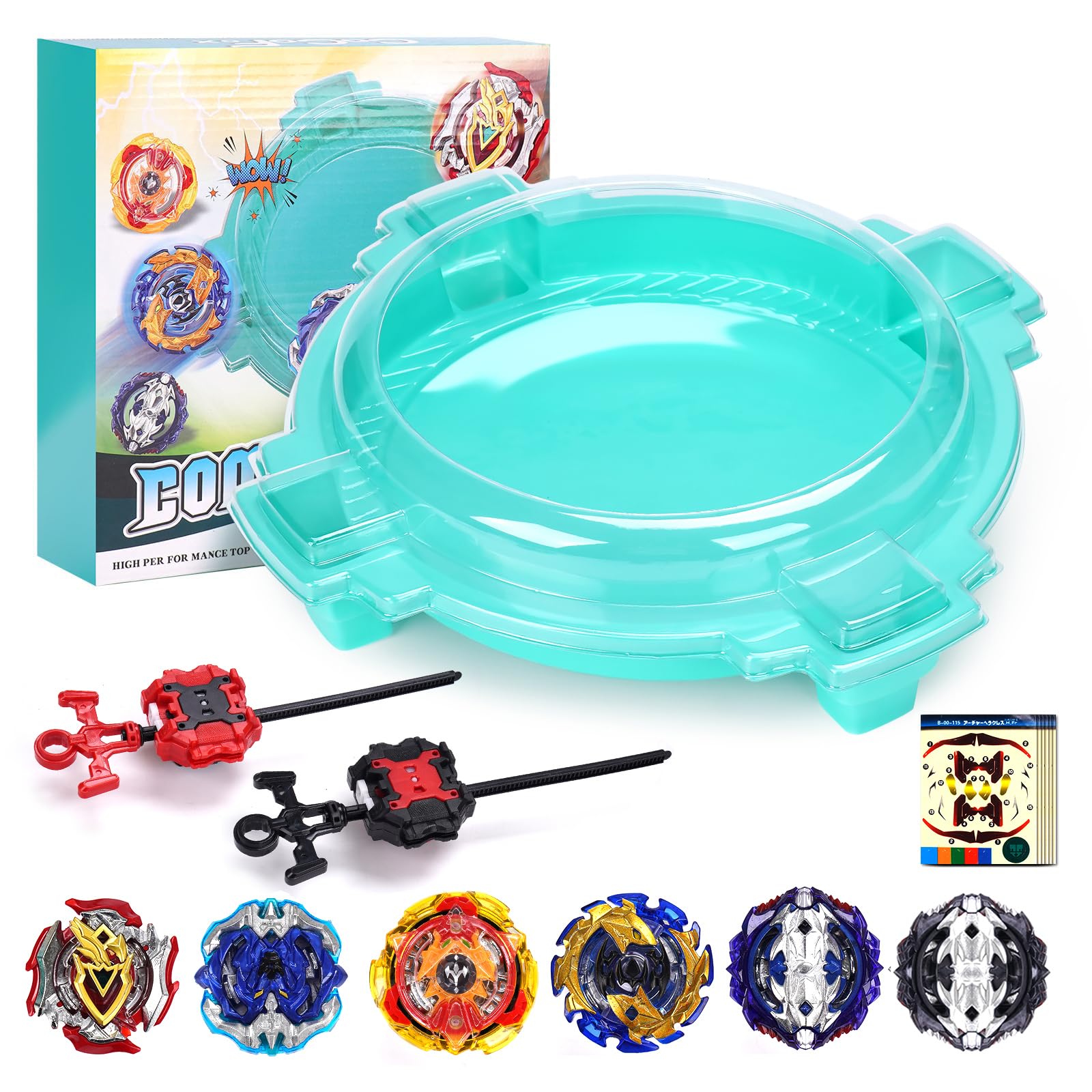 Conjunto de Juego de Top de Batalla, Juego Completo con Estadio, 6 Tops de Batalla y 2 Lanzadores, Juguetes para Niños y Niñas de 6 Años en Adelante (Exclusivo de Amazon) - Verde