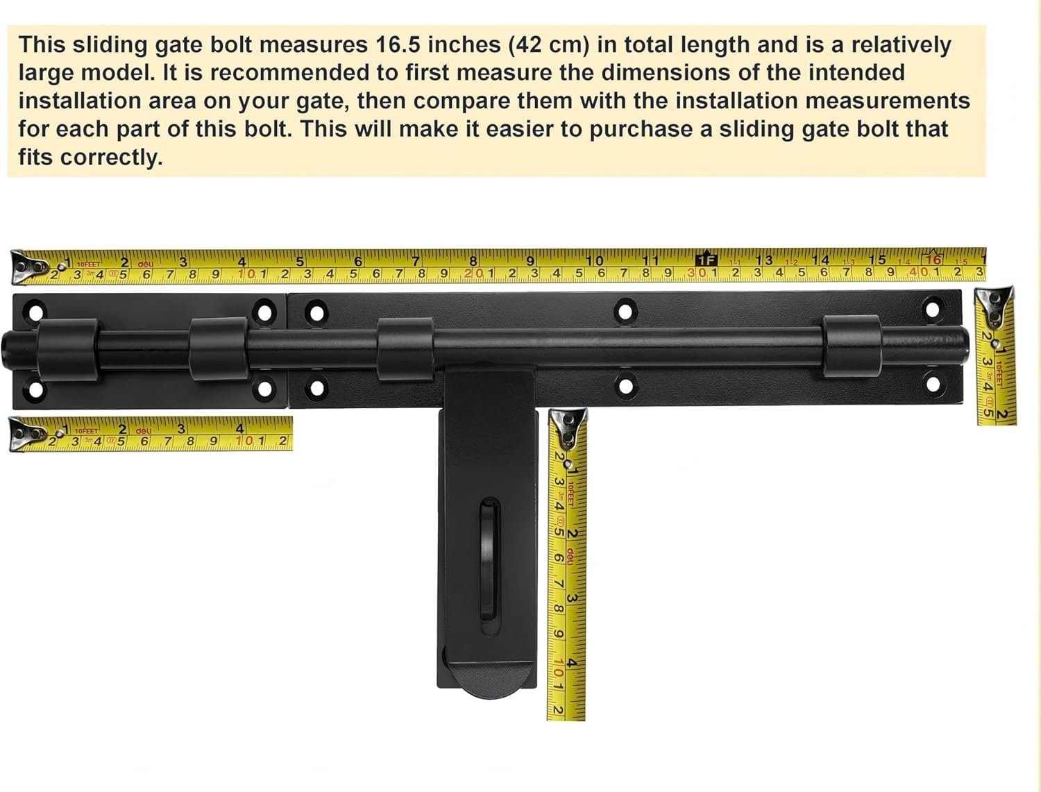 Slide Bolt Gate Latch, 17in, Thickened for Large Wooden/Metal Gates, Face Mount, Weld/Screws on Gate Left/Right Side, Fence Gate Latch, Barn Door Lock, Rustic Gate Lock Hardware(Patent Pending)
